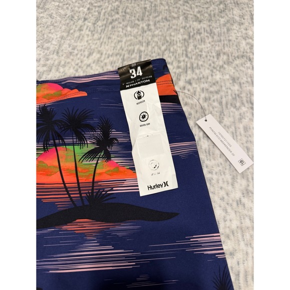 Hurley Phantom Board Shorts Size 34 Tropical Palm Tree Sunset Swim Trunks NWT - Picture 2 of 4